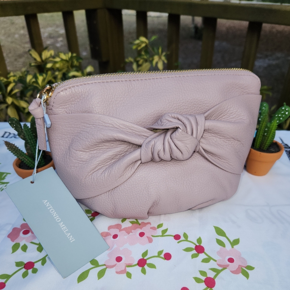 Antonio Melani  Lavender Pebble Leather Clutch 8"W × 6"D NWT